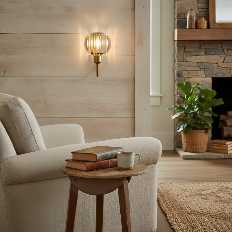 Tracian Wall Sconce - Curved Arm with Glass or Linen Shade for Bedroom