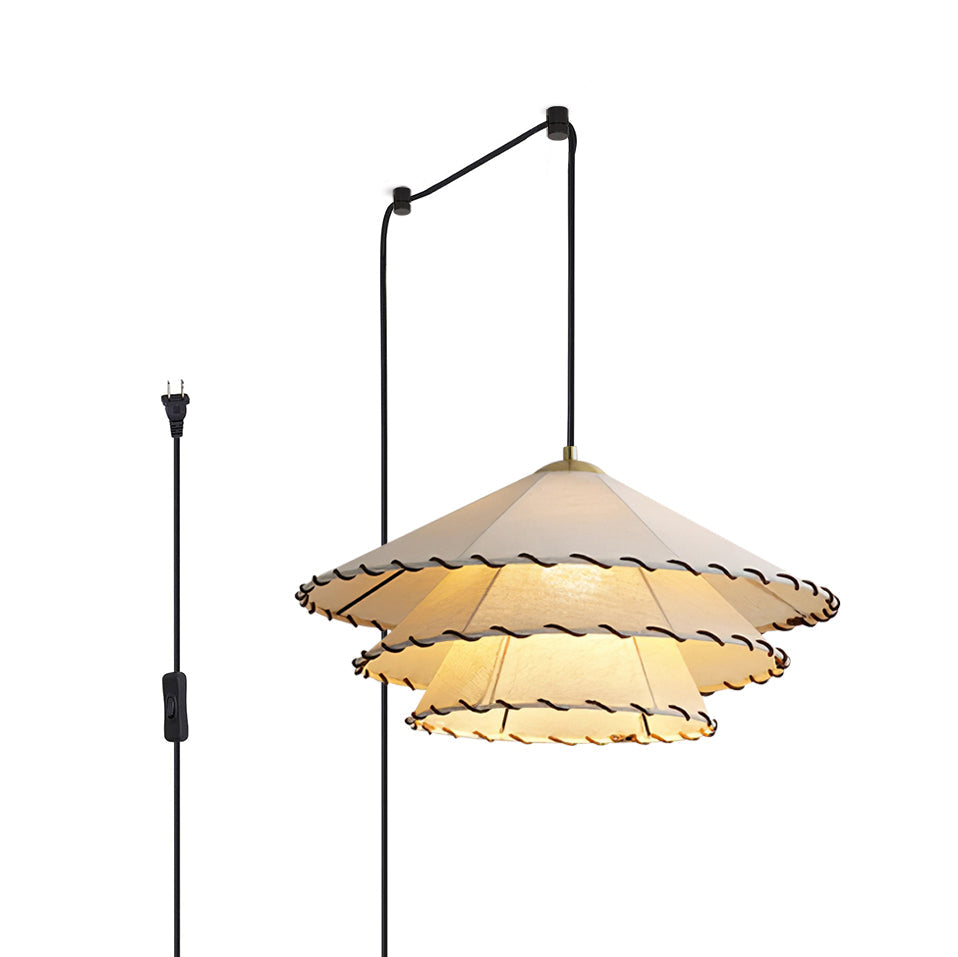 White Fabric And Metal Plug-In Pendant
