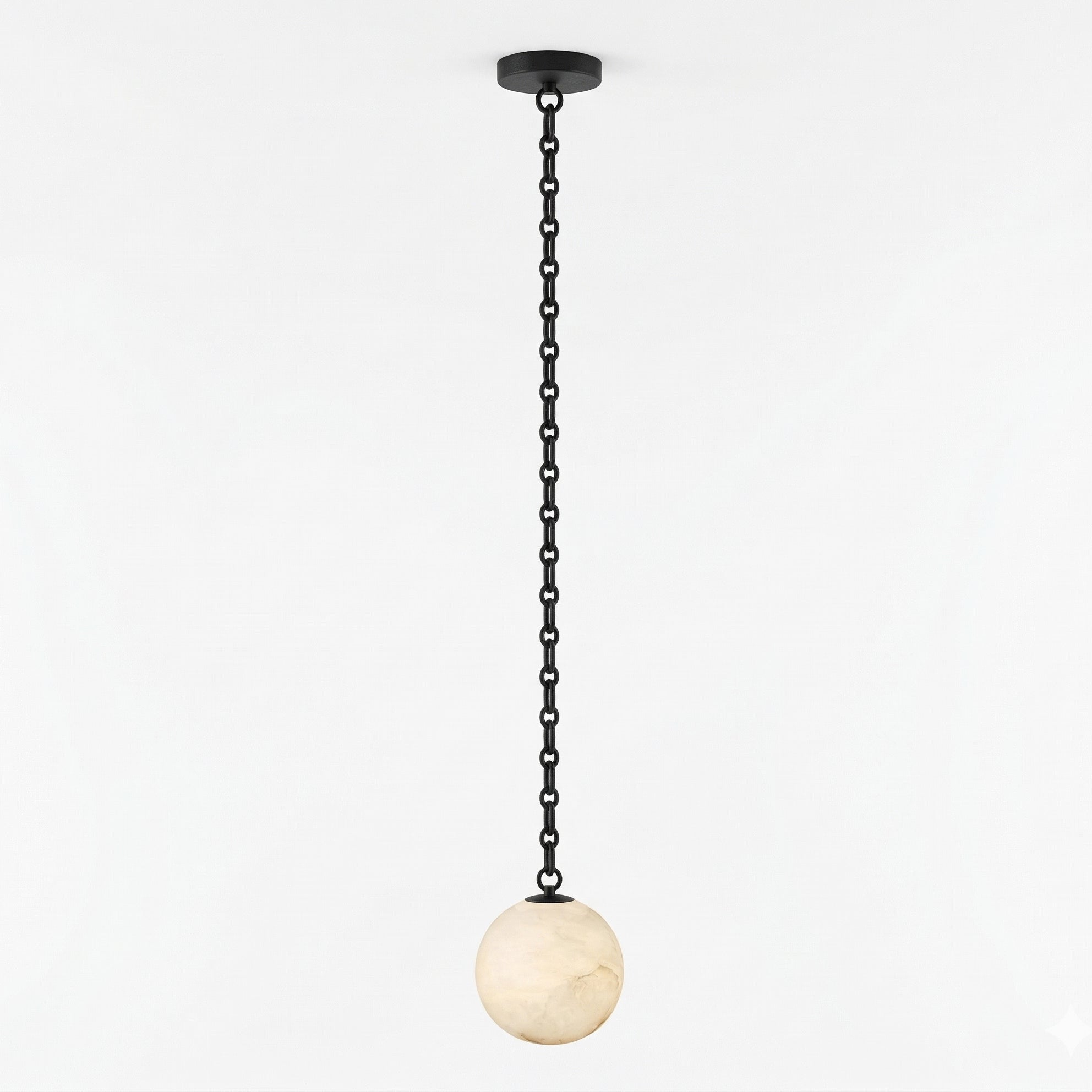 Black Metal Alabaster Globe Hardwired Chandelier
