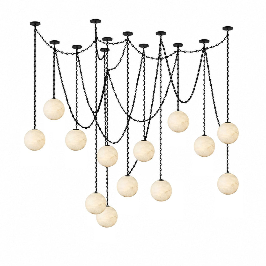 Black Metal Alabaster Globe Hardwired Chandelier