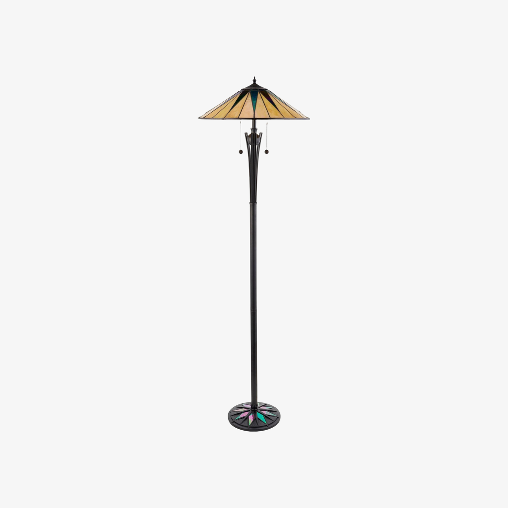 TF Dark Star Tiffany-Stehlampe aus Kunstglas – Akzentbeleuchtung mit Metallfuß im Vintage-Stil