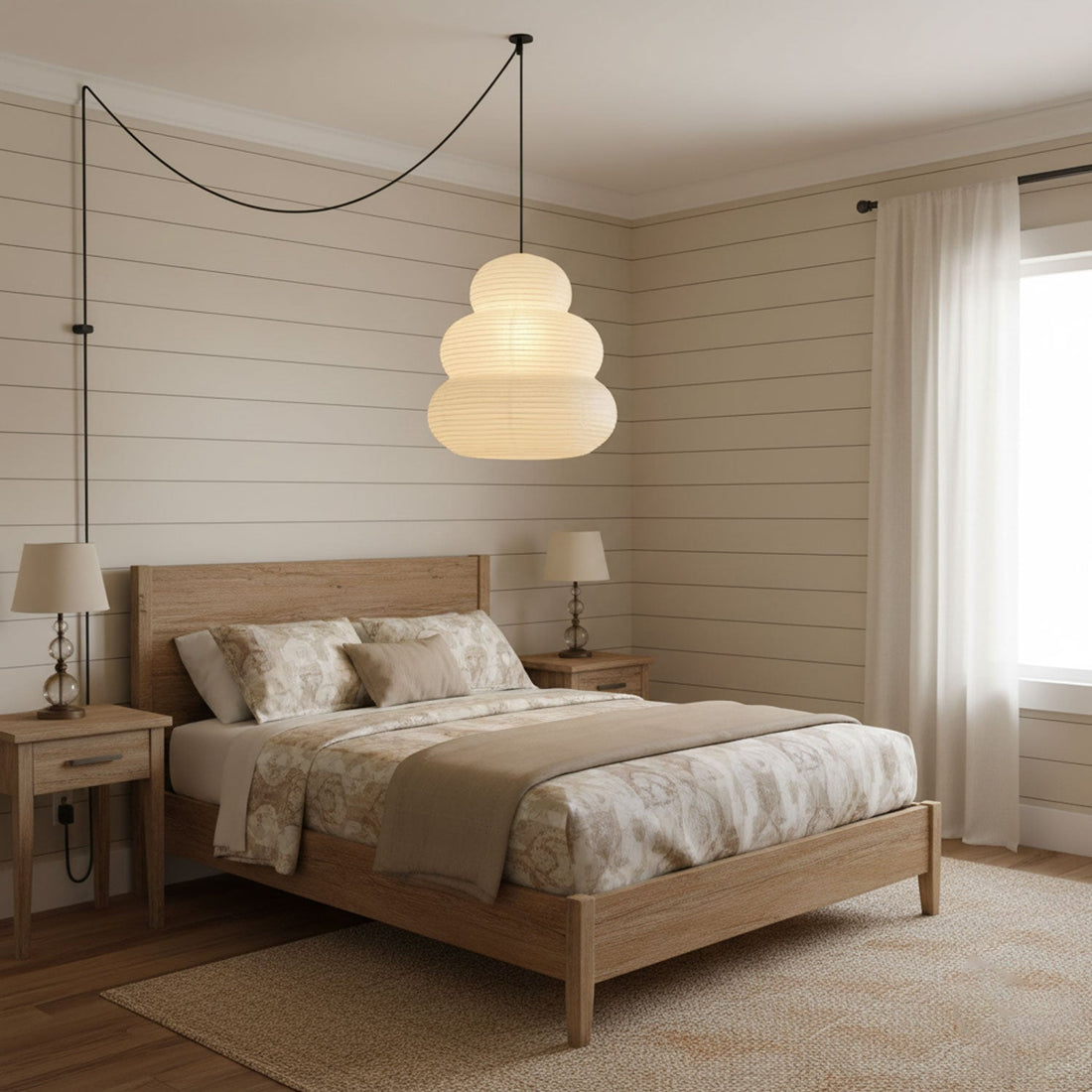 Beige Mulberry Paper Swag Pendant Light