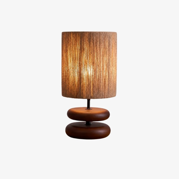 Walnut color natural wabi sabi table lamp with hemp rope shade