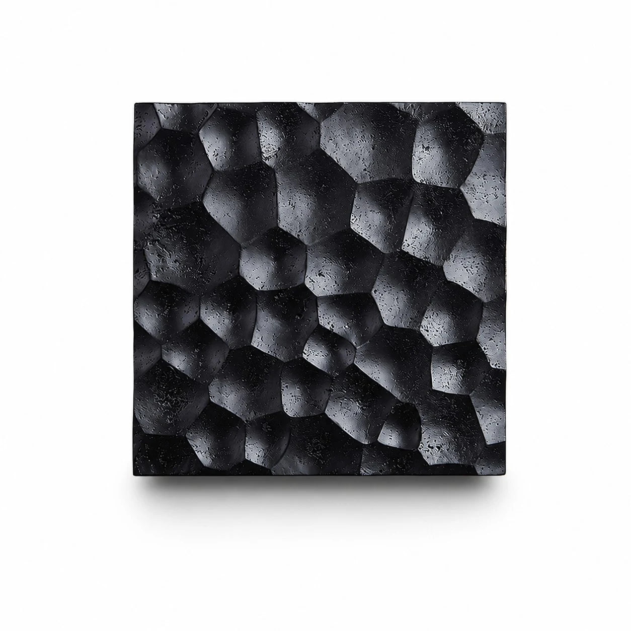 Black travertine carved square wall sconce with warm LED backlight