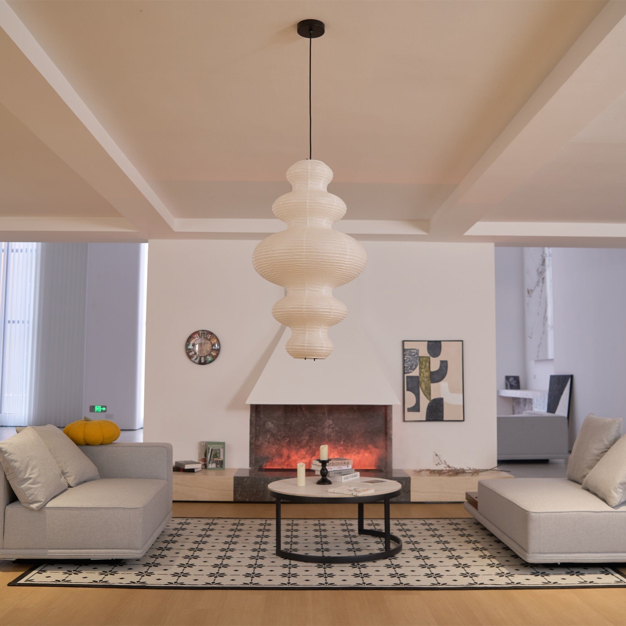 Skulpturale Reispapier-Pendelleuchte – Luxuriöse Lampe fürs Schlafzimmer