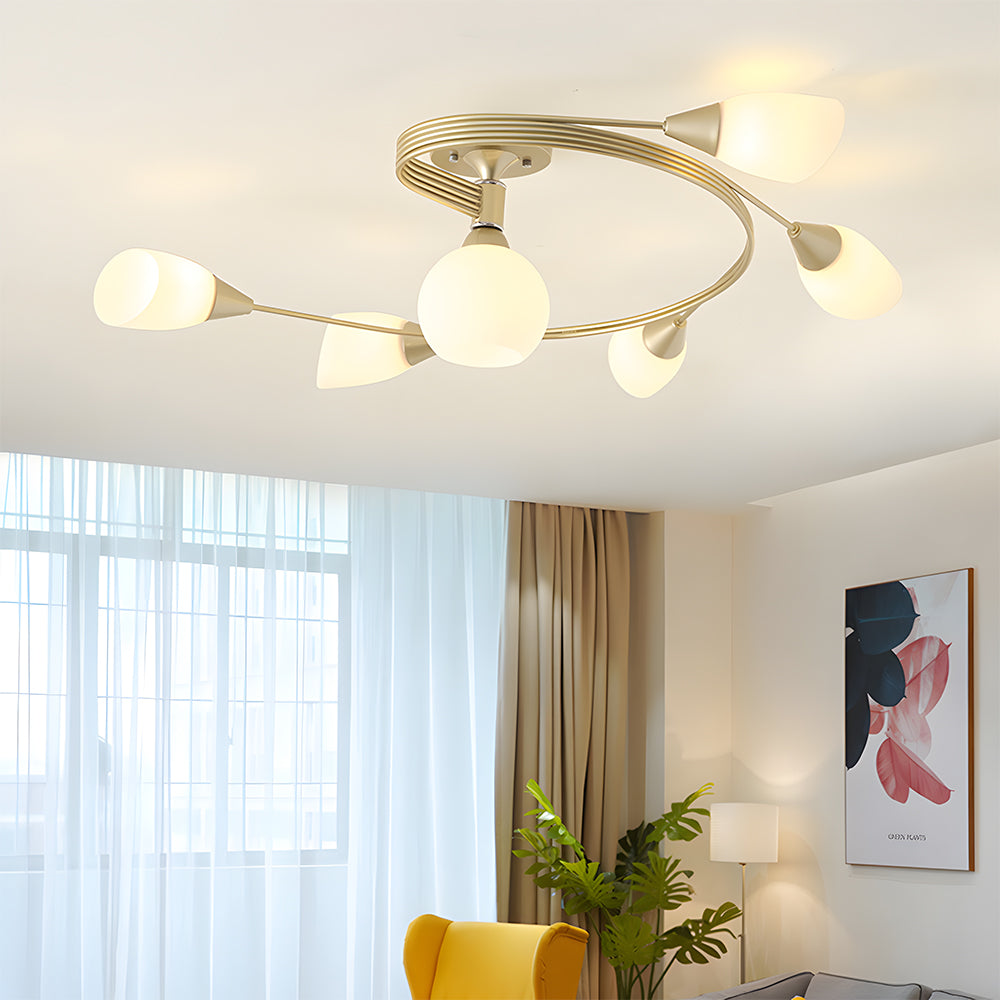 Semi Flush Mount Ceiling Light - Modern White Glass Creative Design