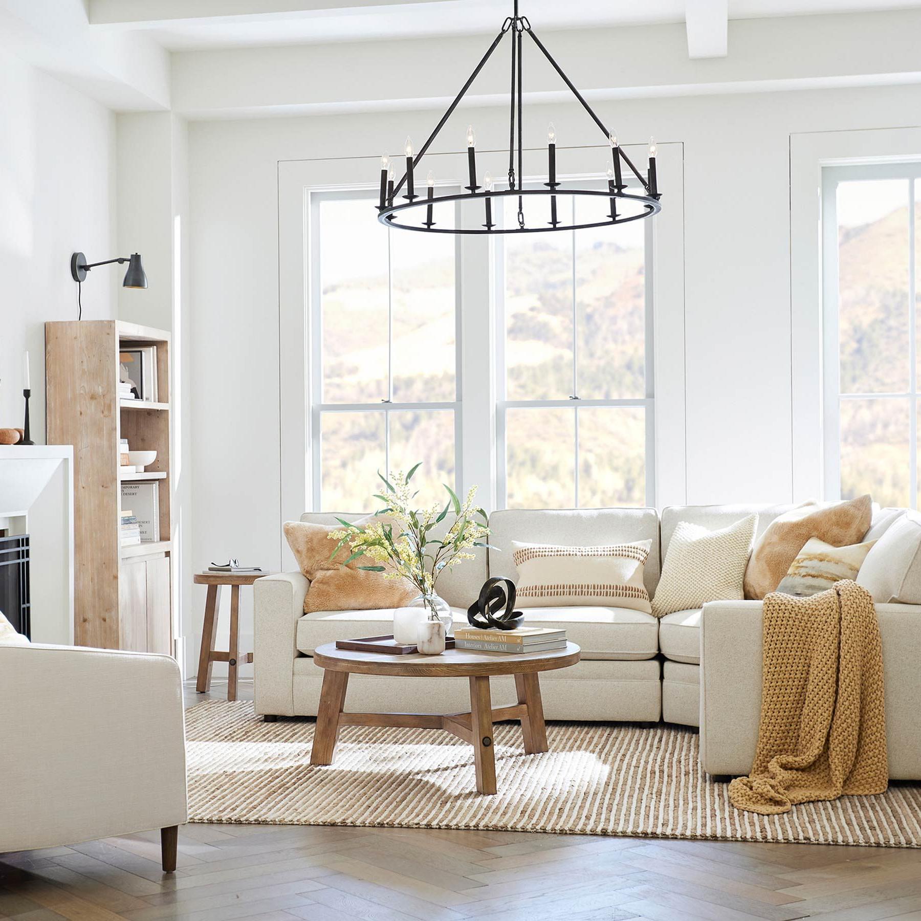 Rowan Rustic Iron Chandelier - Round Wagon Wheel Lamp for Living Room