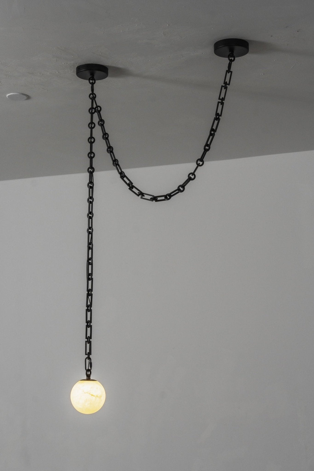 Black Metal Alabaster Globe Hardwired Chandelier