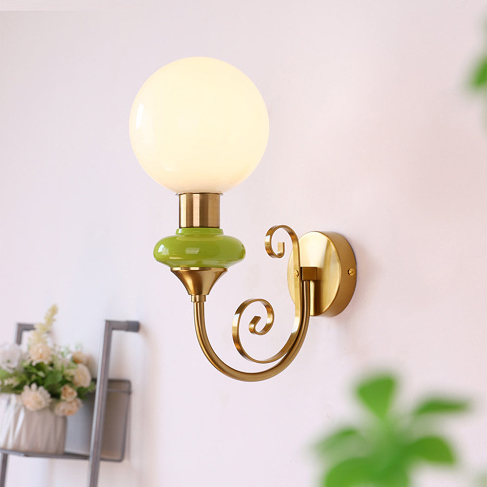 Retro Glass Wall Lamp - Single Ball Light French Style for Hallway