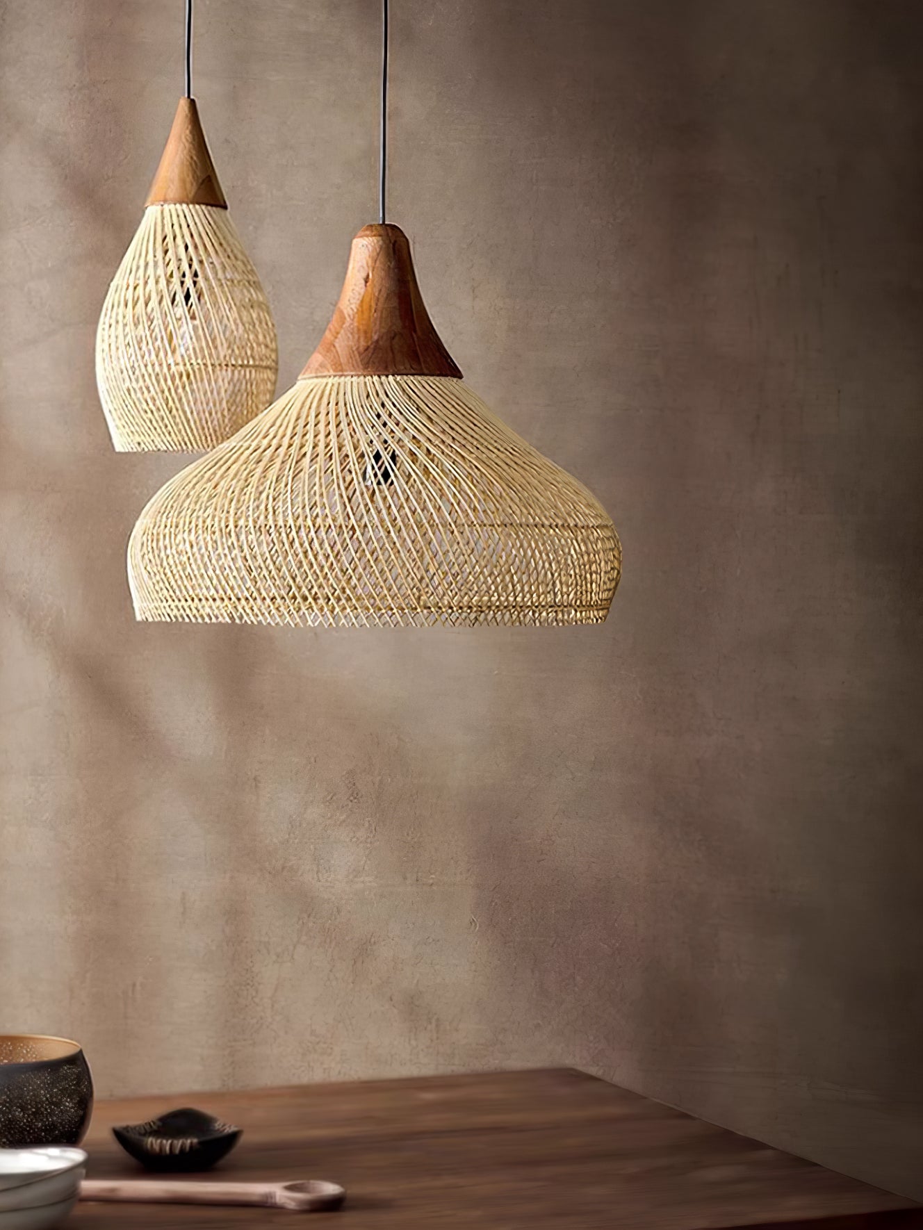 Woven Rattan Wood Plug-In Pendant Light