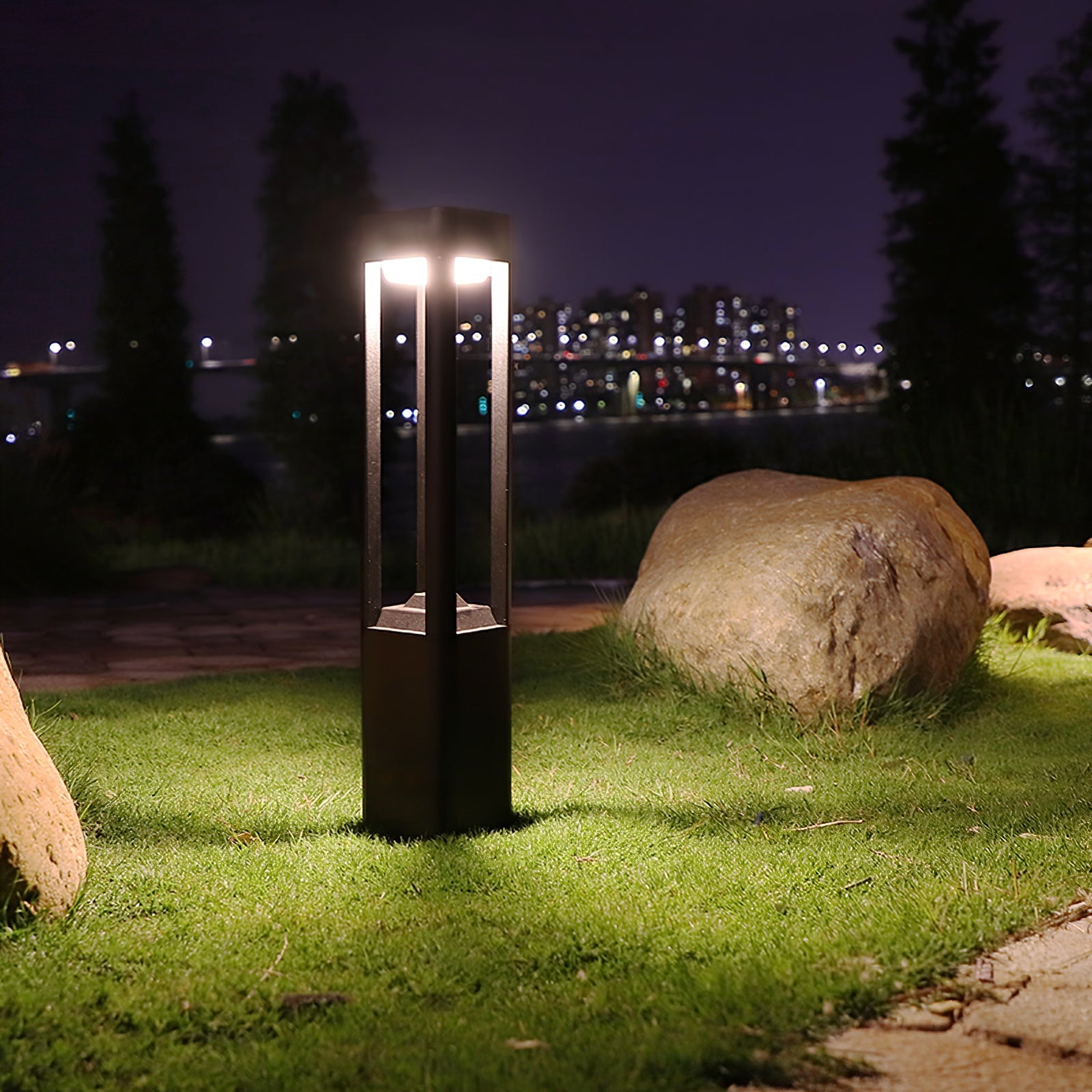 Rectangular Garden Bollard Light - Modern LED Lamp for Pathway