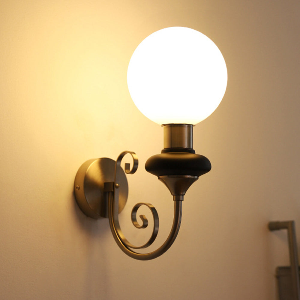 Retro Glass Wall Lamp - Single Ball Light French Style for Hallway