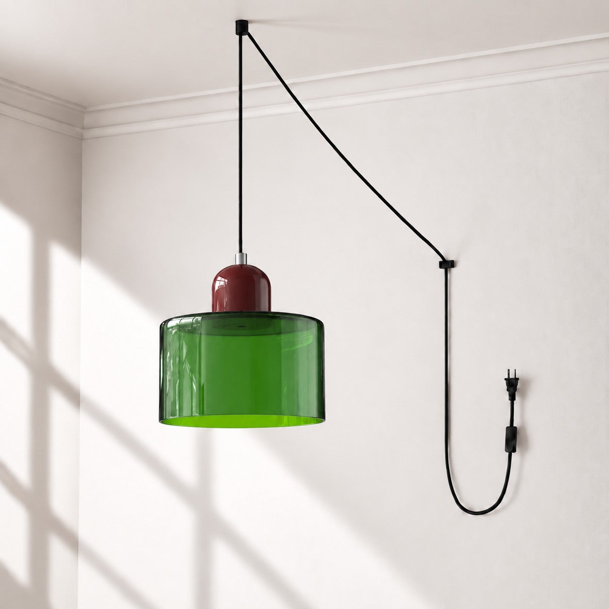 Mid-Century-Makronen-Pendelleuchte mit Stecker und Zugkabel - Bunter Lampenschirm als Hängelampe für die Wohnraumdekoration