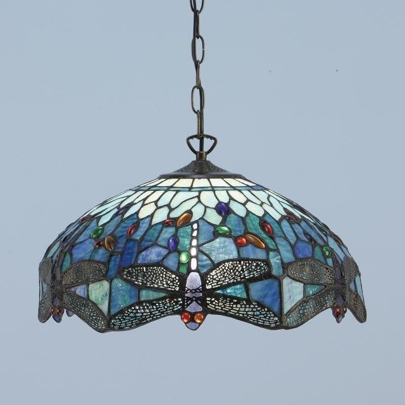 TF Dragonfly Tiffany Pendant Light – Art Nouveau Stained Glass Pendant for Living