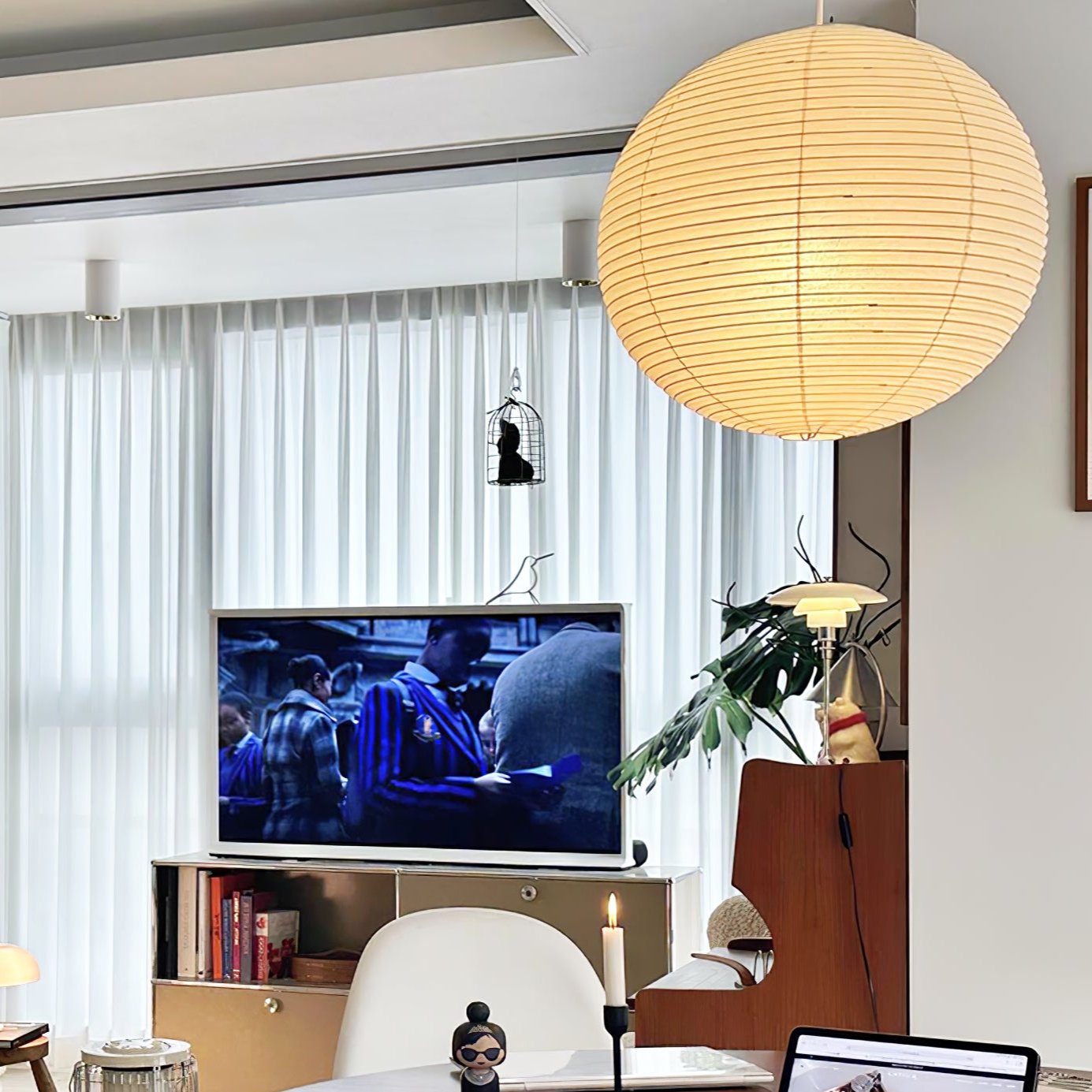 Washi Paper Round Pendant Lamp – Minimalist Lighting for Living Room