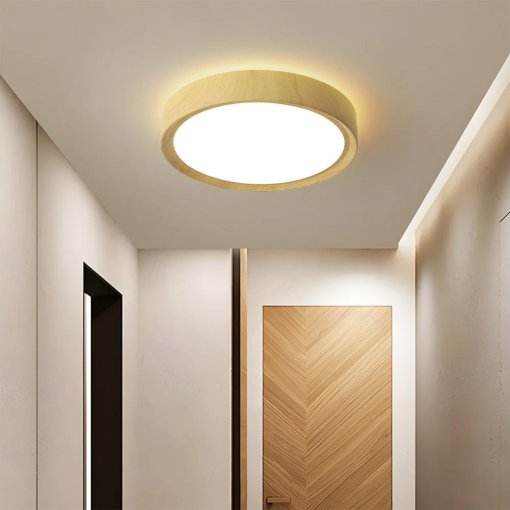 Runde LED-Deckenleuchte - Modernes holzfarbenes Eisendesign für den Flur