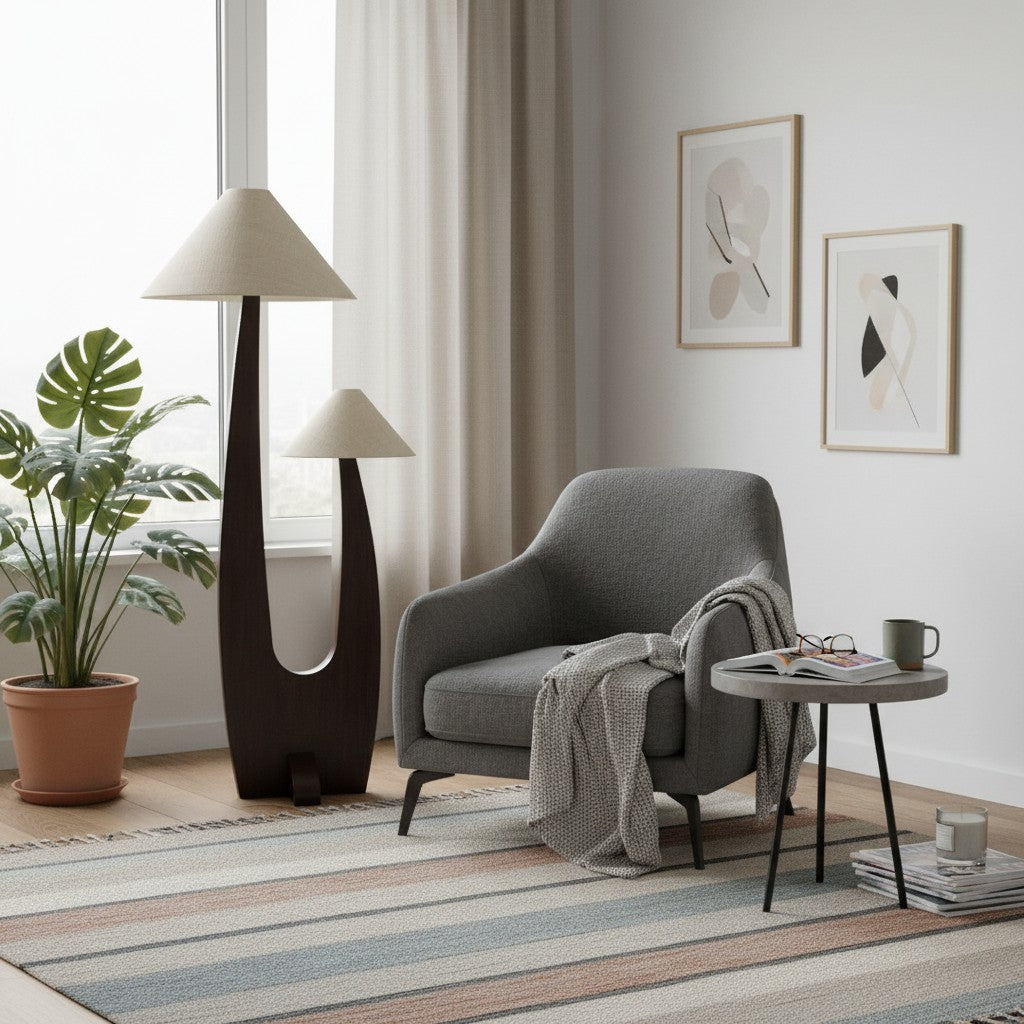 Cordove Arc Floor Lamp – Modern Organic Solid Wood & Fabric for Living Rooms