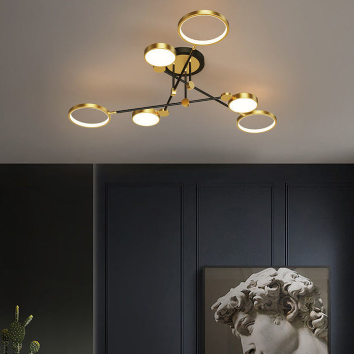 Branch Ring Chandelier - Gold Black Multi Light for Modern Bedroom