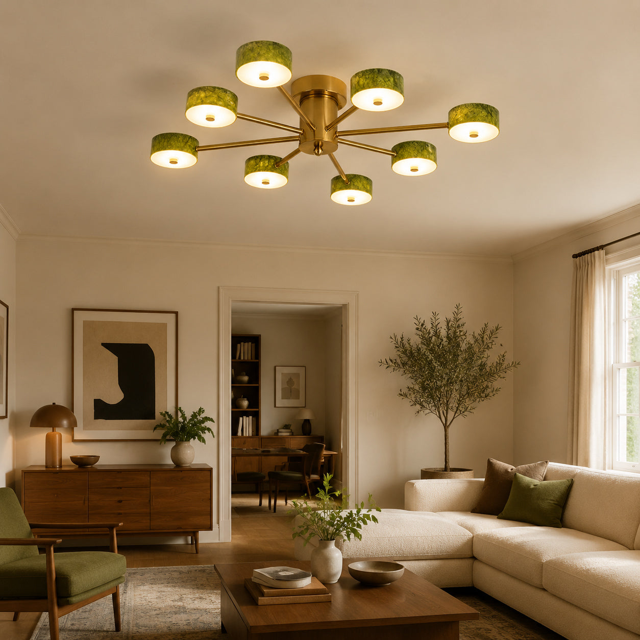 Green Jade Radial Semi-Flush Ceiling Light