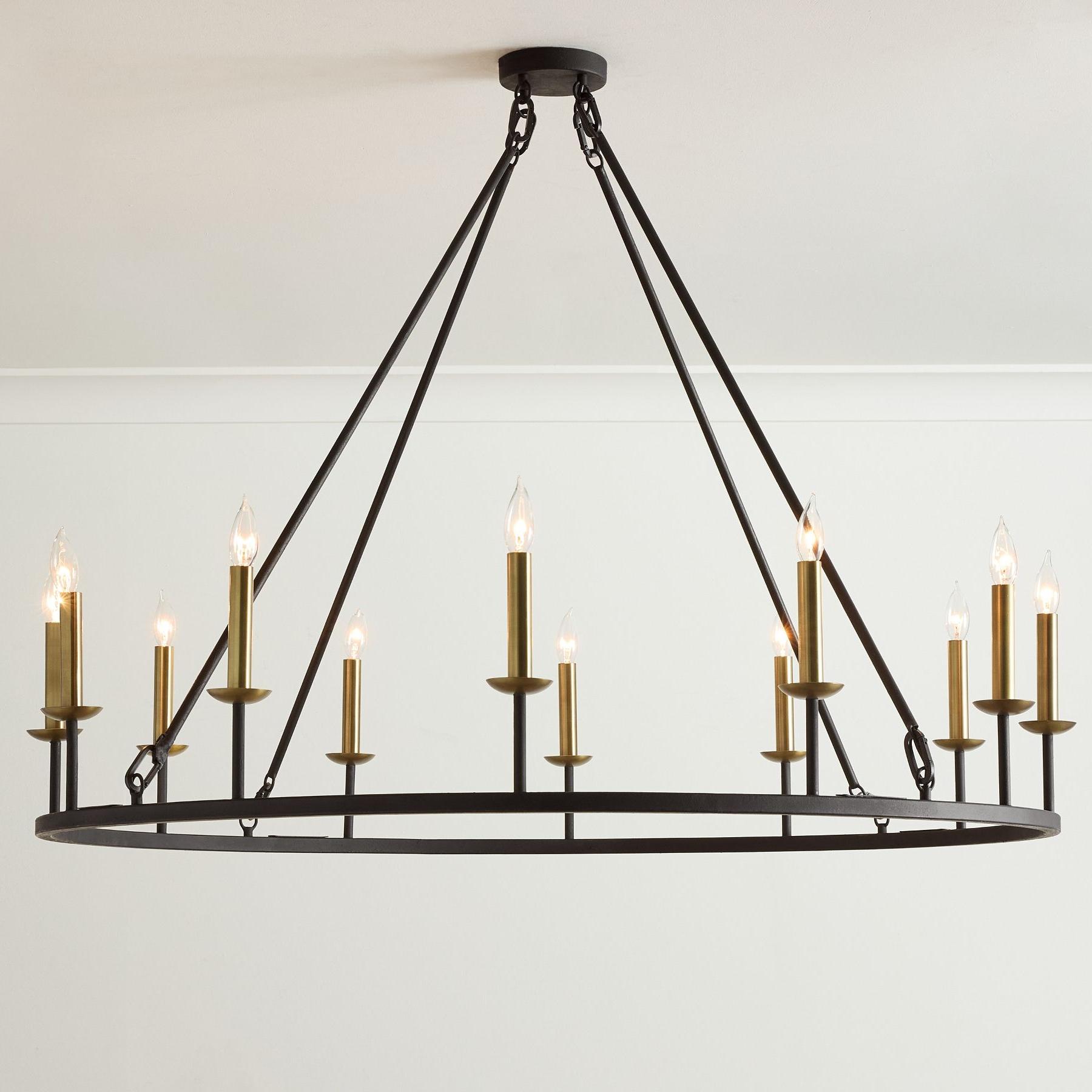 Rowan Rustic Iron Chandelier - Round Wagon Wheel Lamp for Living Room