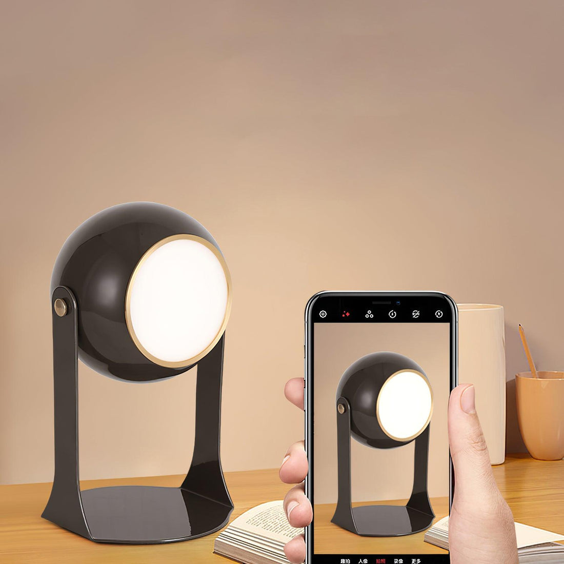 Glossy Black-White Table Lamp - Helmet-Inspired