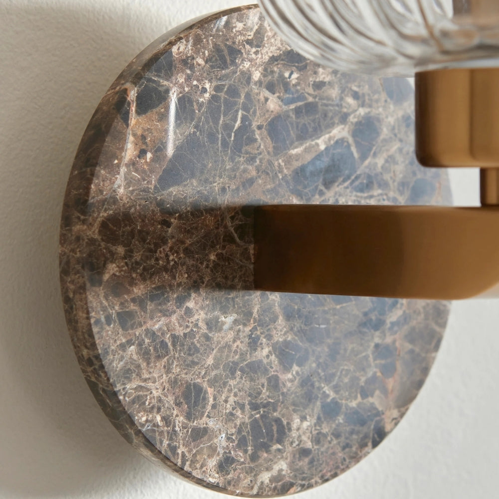 Korlisse Modern Marble Wall Light - Vintage Brass & Clear Glass Accent for Living Room and Hallway