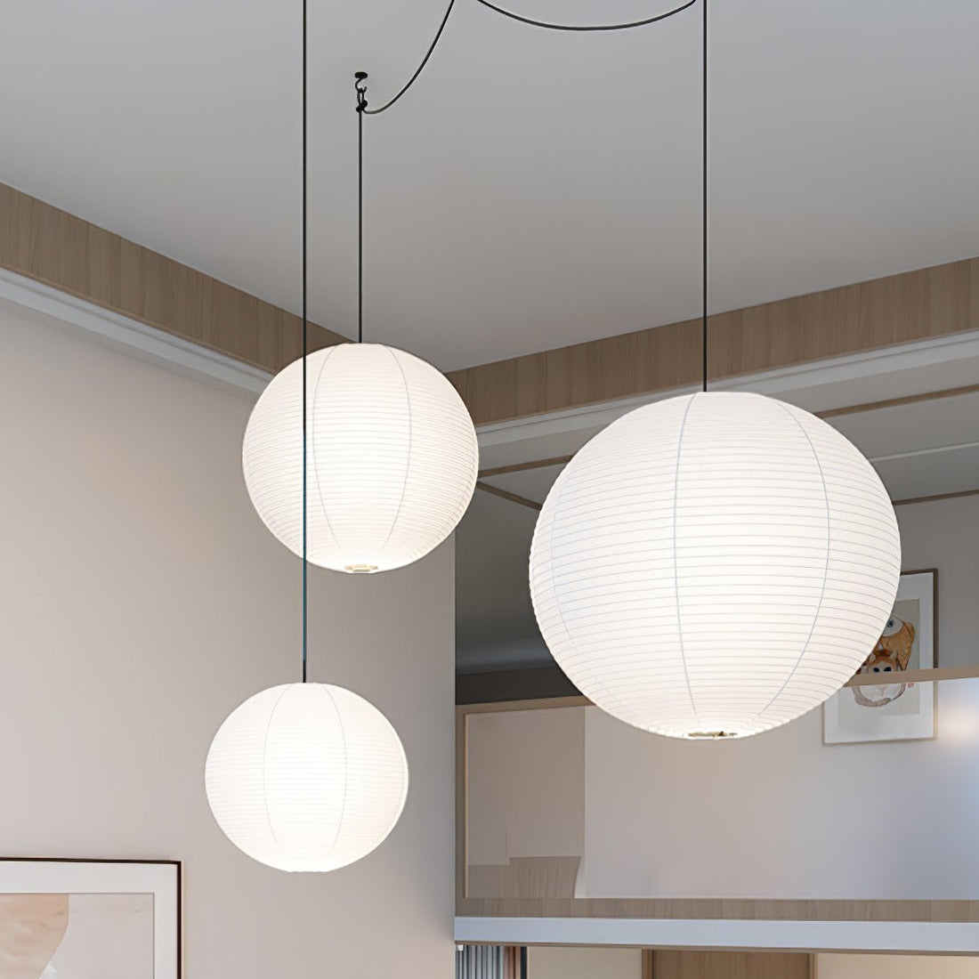 Mid-Century Pendant Swag Light - Japanese Paper Lamp for Bedroom