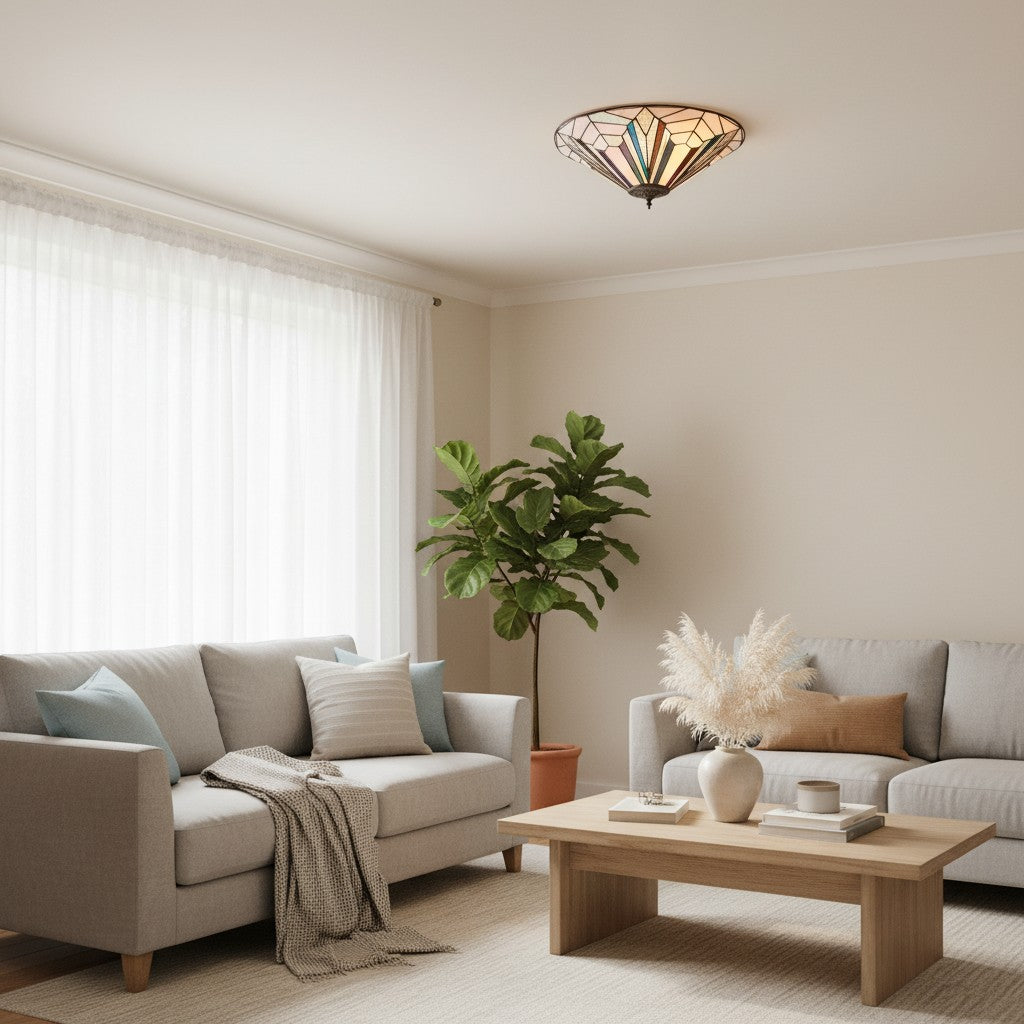 TF Astoria Modern Deco Flush Mount Ceiling Light with Textured Glass – Elegant Home Lighting Fixture