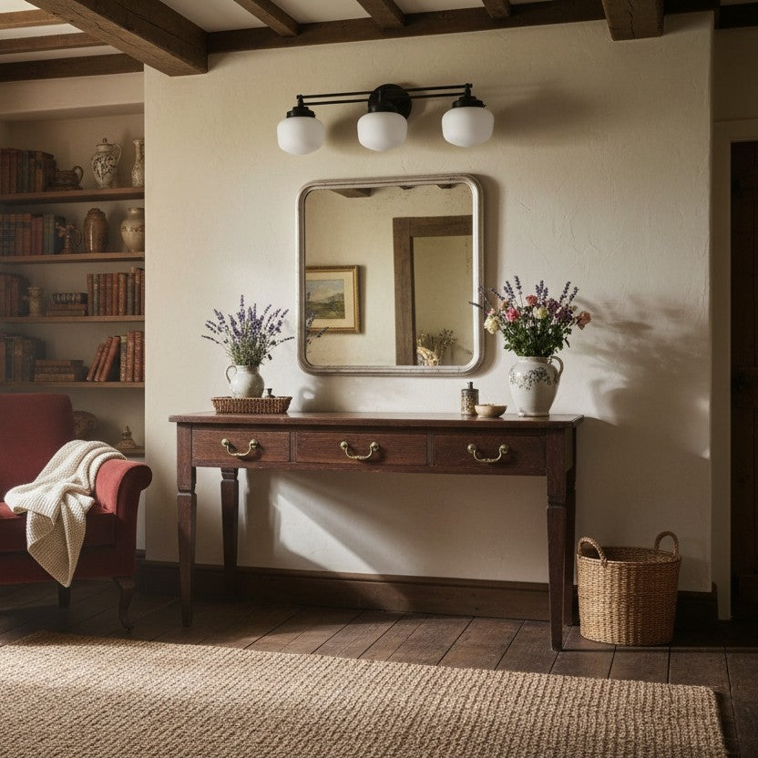 Opalglas Art Deco Vanity Light - Badezimmer-Wandleuchte mit weißen Glasschirmen