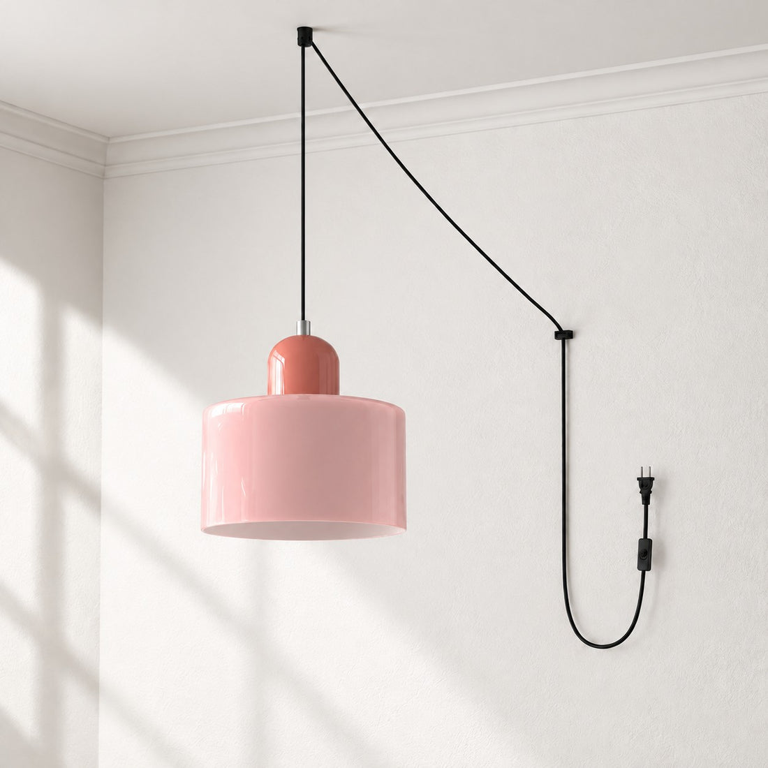 Mid-Century-Makronen-Pendelleuchte mit Stecker und Zugkabel - Bunter Lampenschirm als Hängelampe für die Wohnraumdekoration