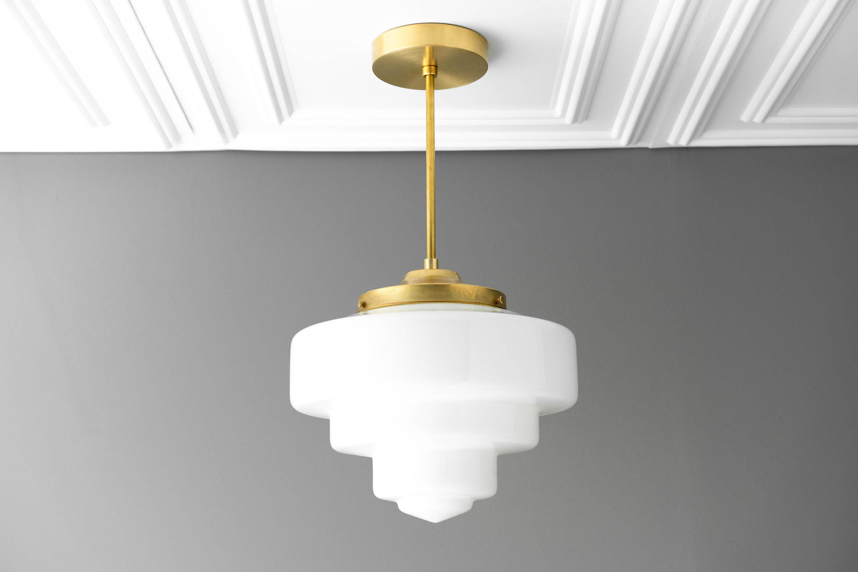 Geotower Glass Brass Pendant Light – Art Deco Opal Globe Ceiling Fixture