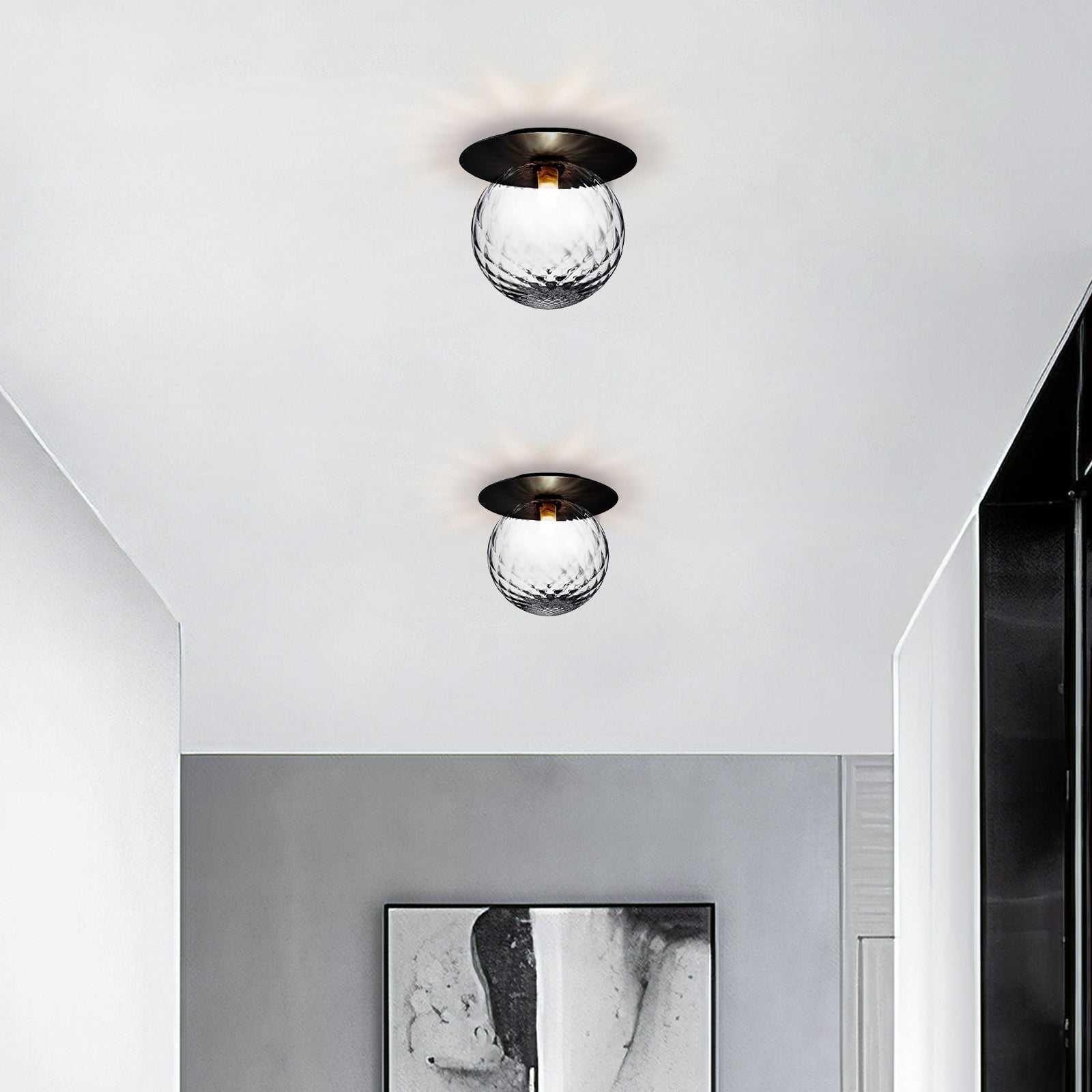 Glass Orb Ceiling Light - Modern Metal Ball Ceiling Lamp for Hallway