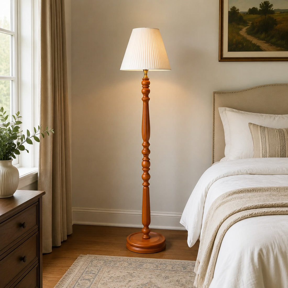Vintage Solid Wood Floor Lamp with Optional Side Table