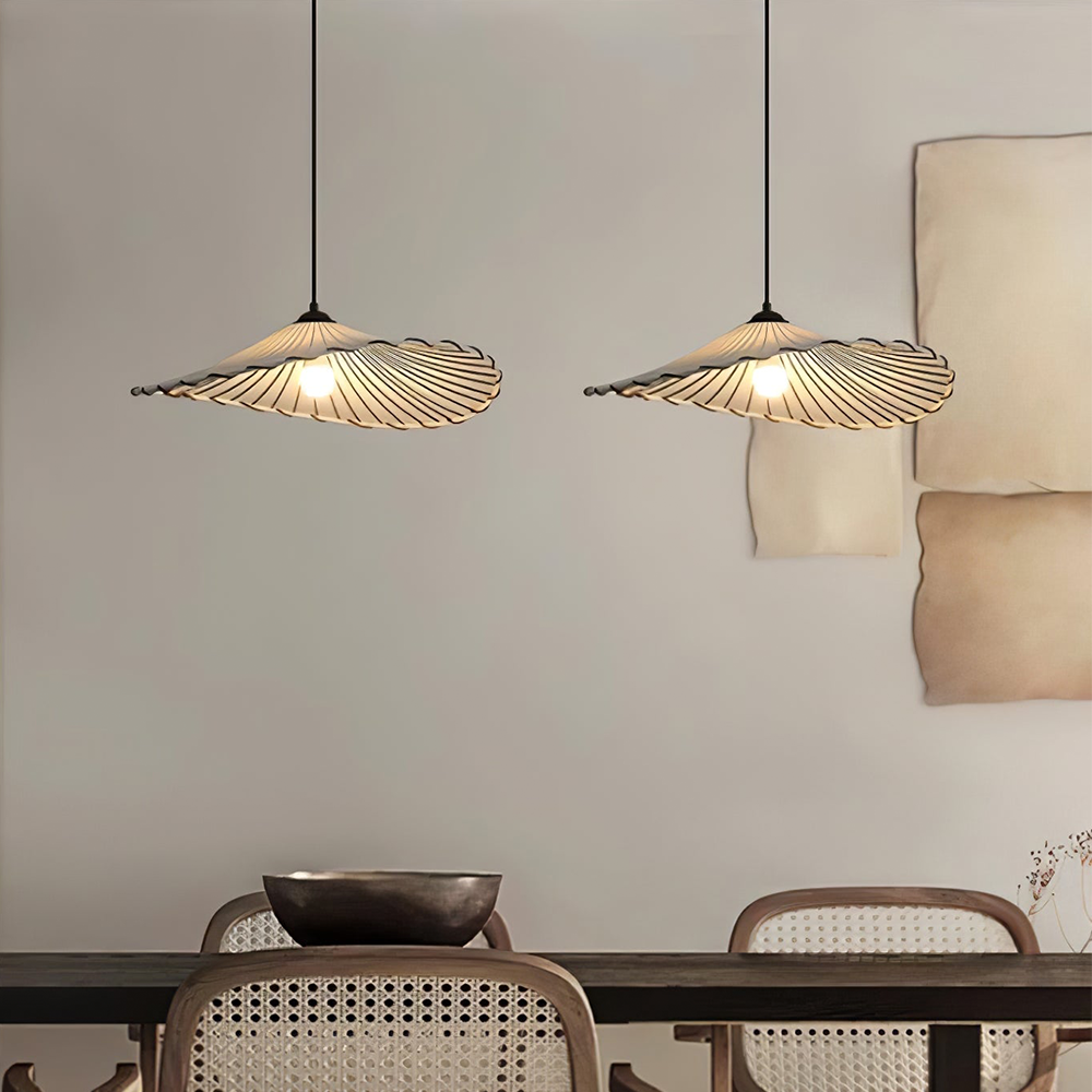 Wabi-Sabi Lotus Leaf Pendant Lamp – Fabric Light – Vintage Minimalist