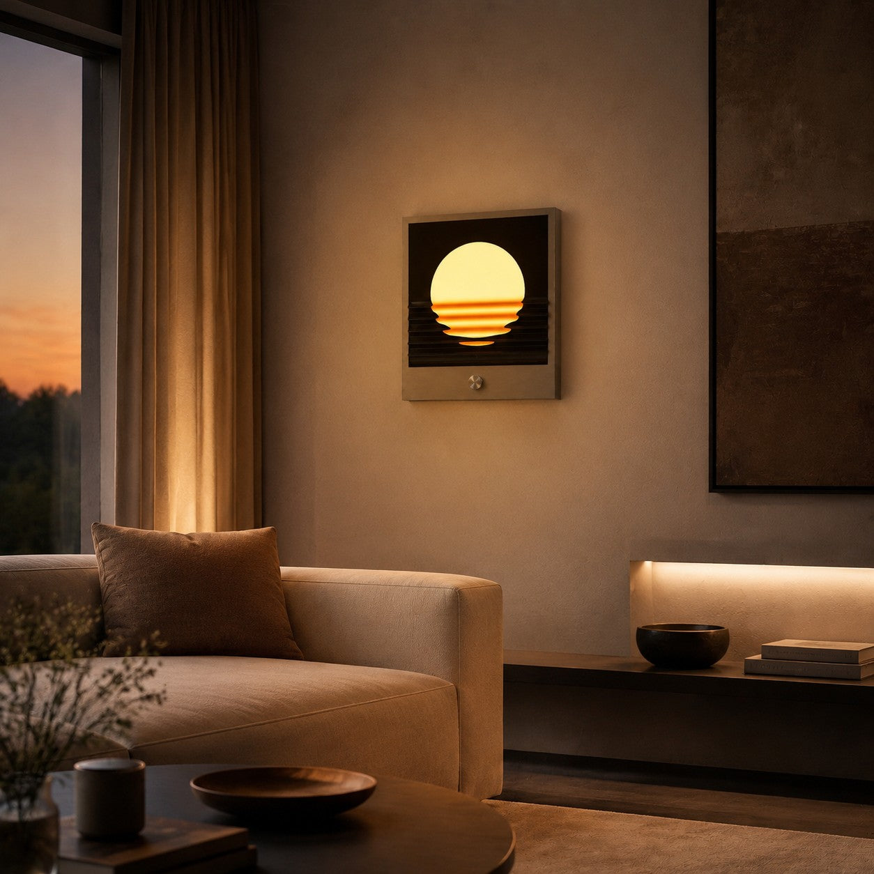 Sunset Ripple Integrated LED Wall Light with Brushed Silver Frame