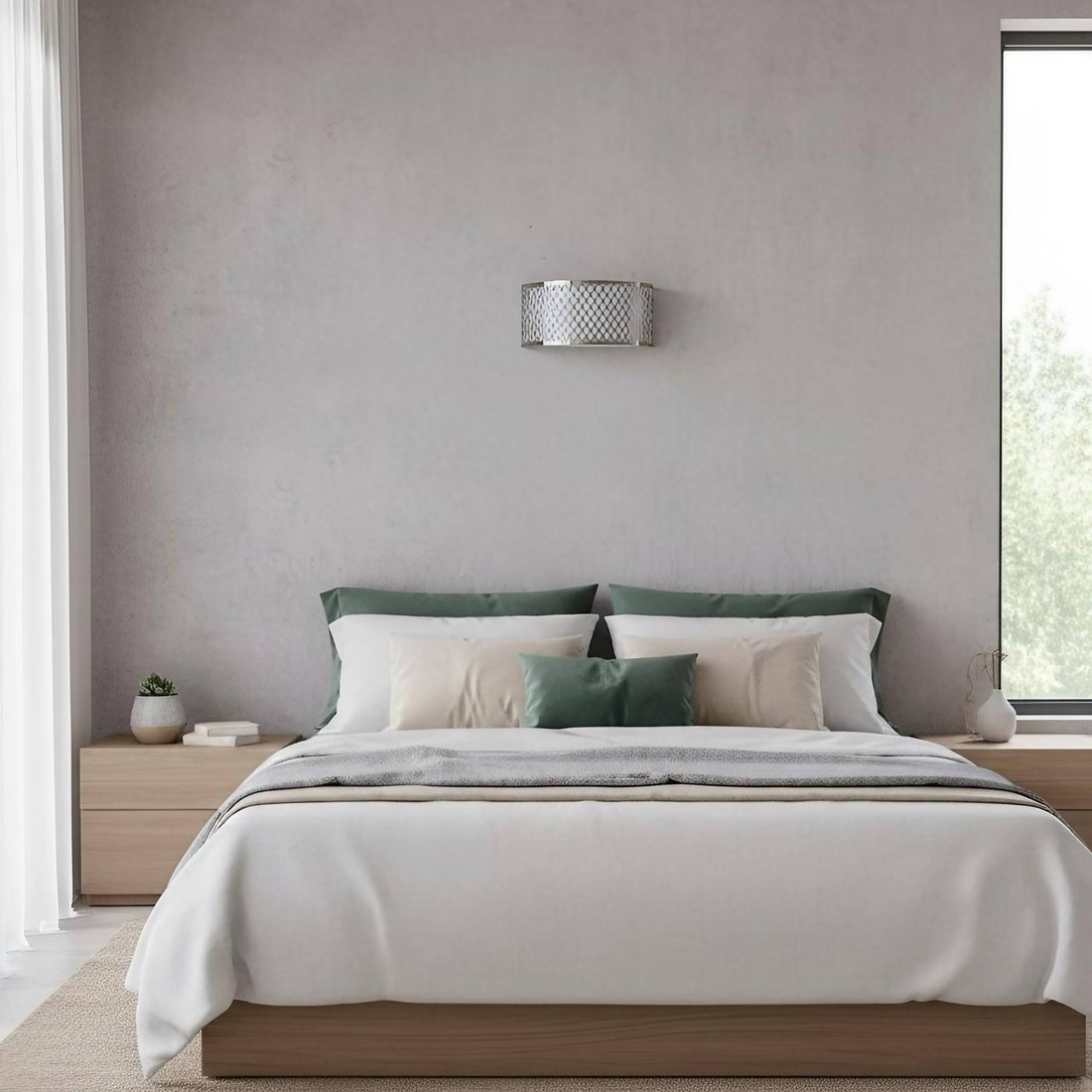 Liorin Wandleuchte mit Gittermuster – Moderne, geschwungene Wandleuchte aus Metall und Stoffschirm für Flur oder Schlafzimmer