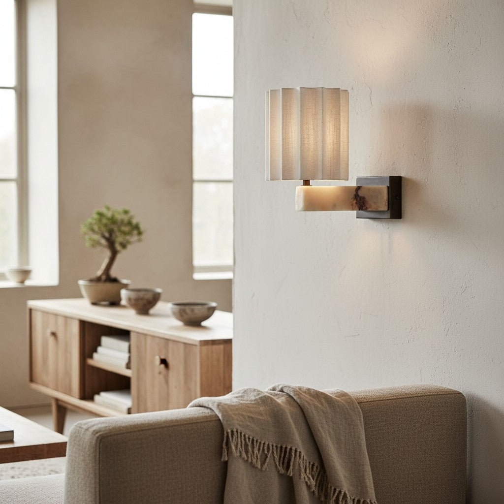 Cavilon Marble Decorative Wall Light – Elegant Linen Form, Suitable for Living Room or Hallway