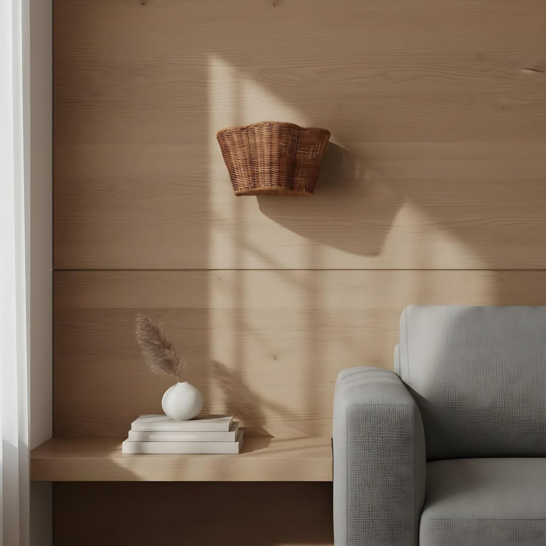 Wickara Woven Wall Sconce – Scalloped Basket Shade Wall Light for Bedroom