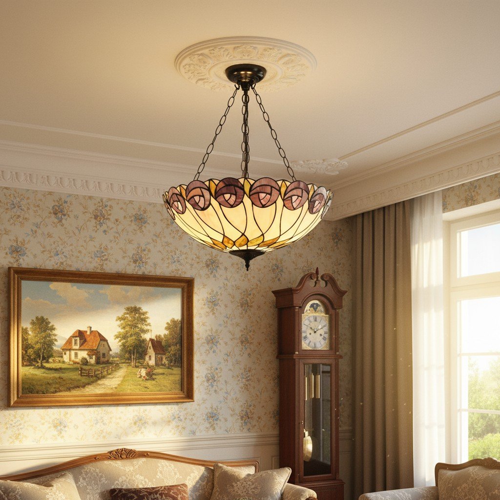 TF Hutchinson Tiffany Pendant - Inverted Art Glass Adjustable Pendant Light for Home