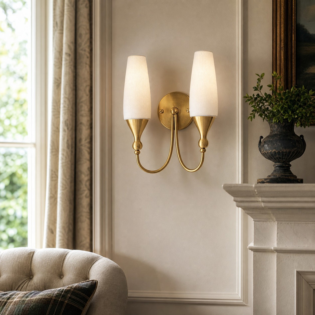 French Vintage Opal Glass Wall Sconce - Brass wall scene