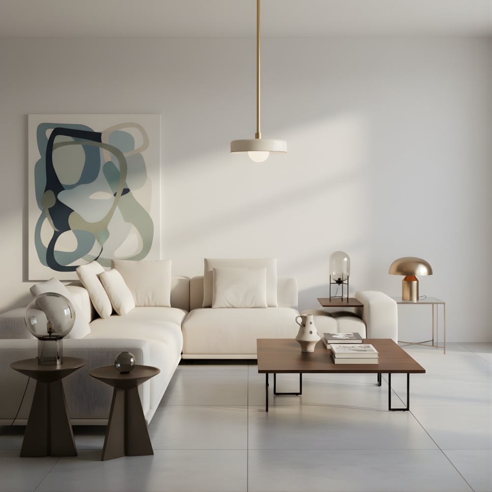Kalo Modern Pendant Light - Sleek Metal Rod and Disc Orb Glass Design
