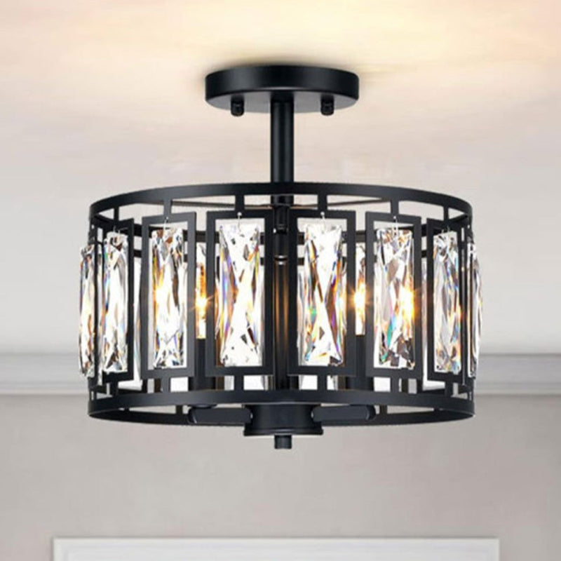 Moderne Trommelförmige Deckenlampe aus Kristallmetall