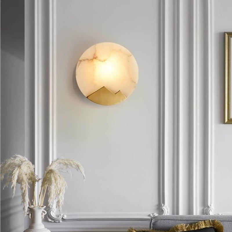 Contemporary Alabaster Brass Circular Wall Lamp