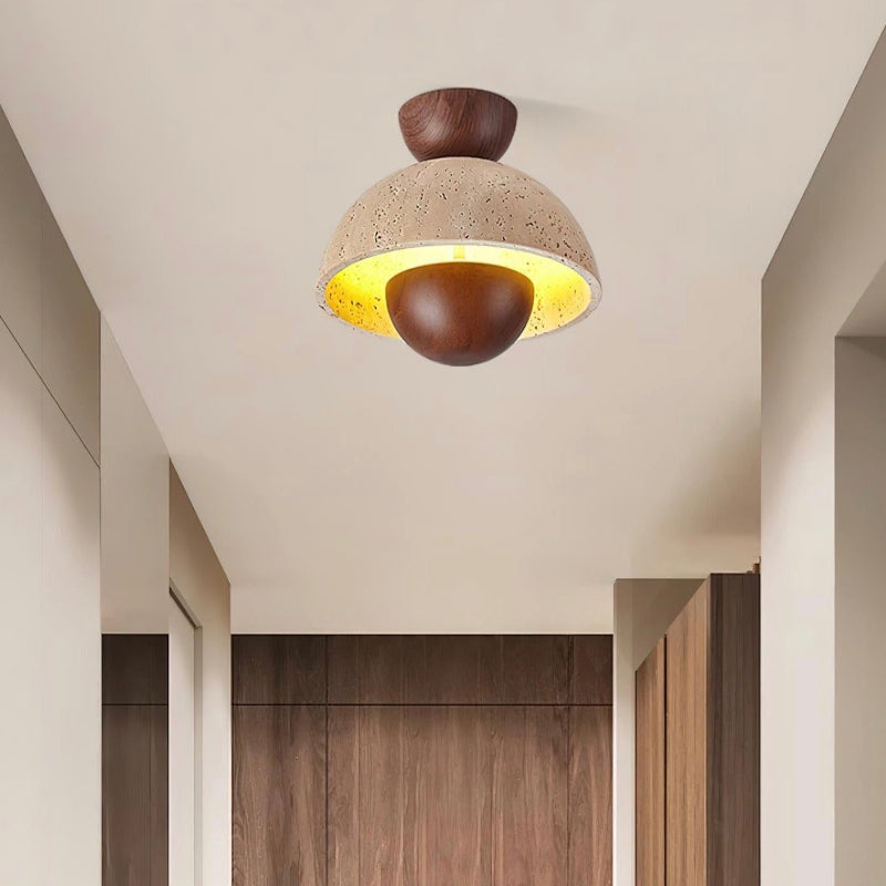 LED-Deckenleuchte aus Naturstein-Travertinholz