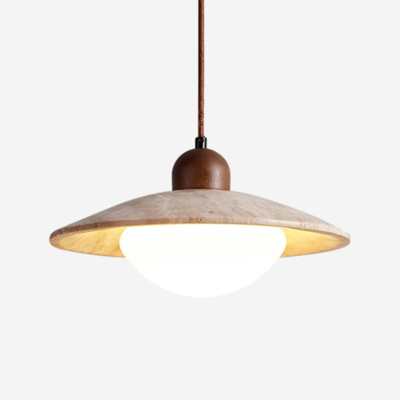 Natural Travertine Wooden Plate Pendant Light