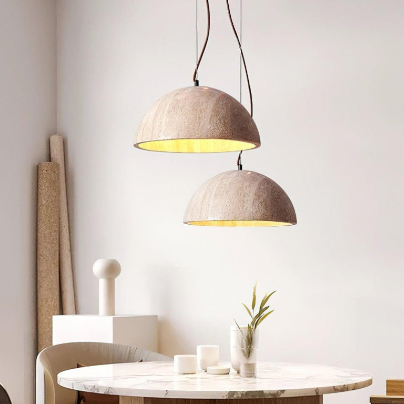Kreative minimalistische schalenförmige Pendelleuchte aus Travertin