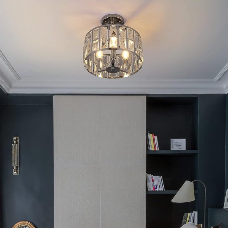 Moderne Trommelförmige Deckenlampe aus Kristallmetall