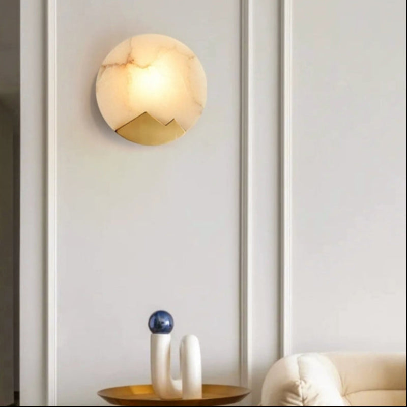 Contemporary Alabaster Brass Circular Wall Lamp