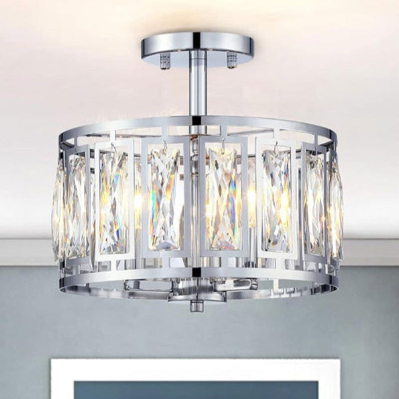 Moderne Trommelförmige Deckenlampe aus Kristallmetall