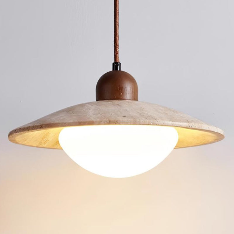 Natural Travertine Wooden Plate Pendant Light